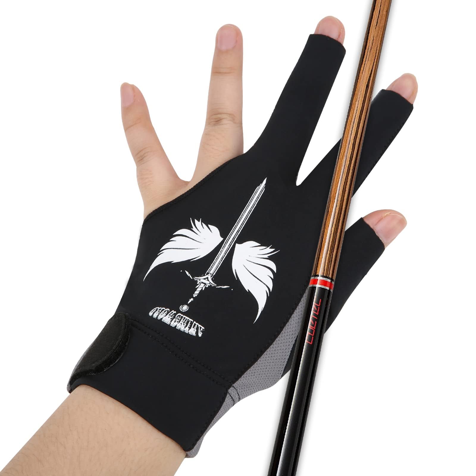 ANIMSWORD Breathable and Comfortable Billiard Pool Gloves Fits on Left Hand or Right Hand 3 Finger for Snooker Cue Sport Glove.