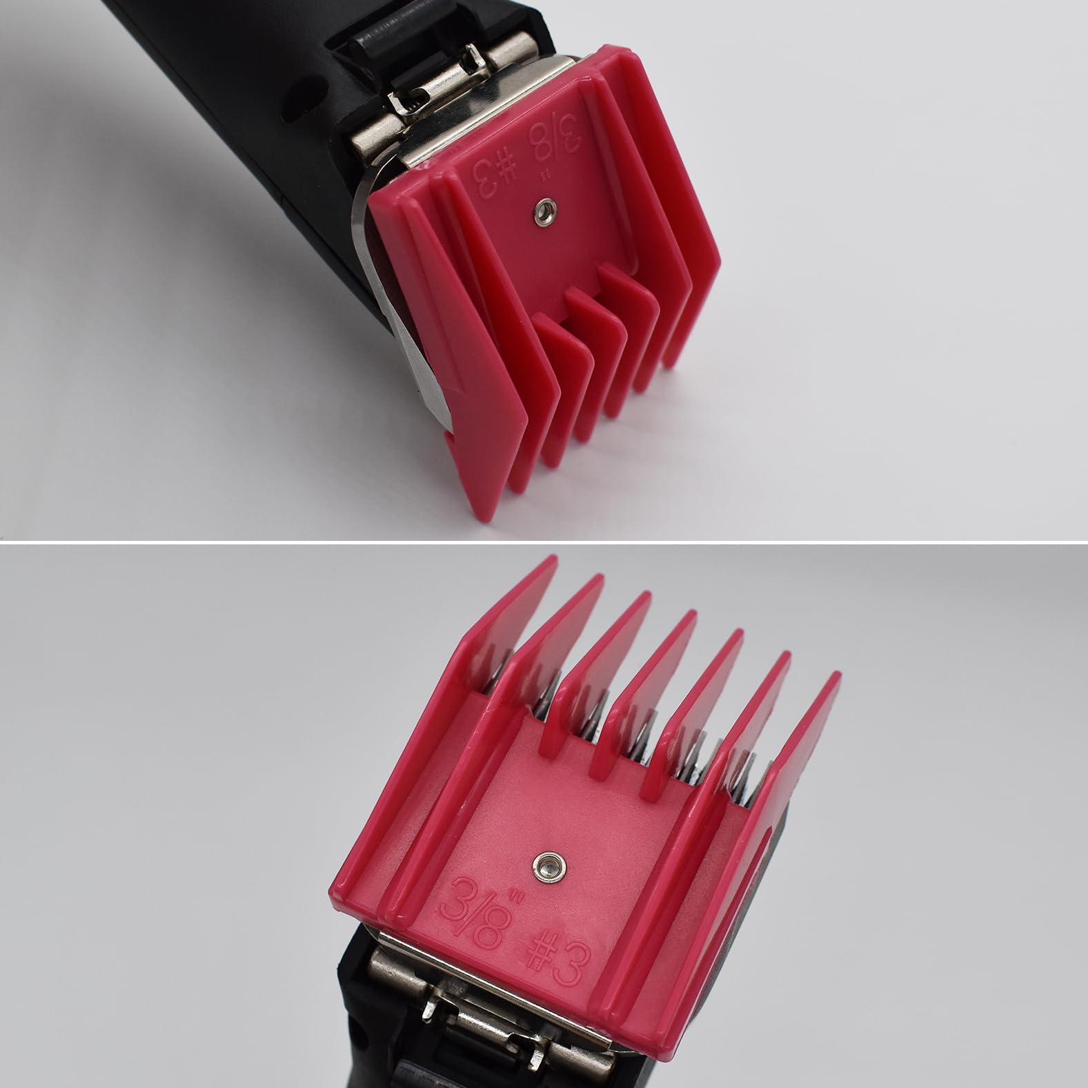 4 guides professionnels type A5 pour tondeuses animales : 3mm, 6mm, 10mm, 13mm Compatibles Oster A5, Andis AG/BG, Wahl KM5/10 et la plupart des tondeuses type A5 pour animaux (Fuchsia)