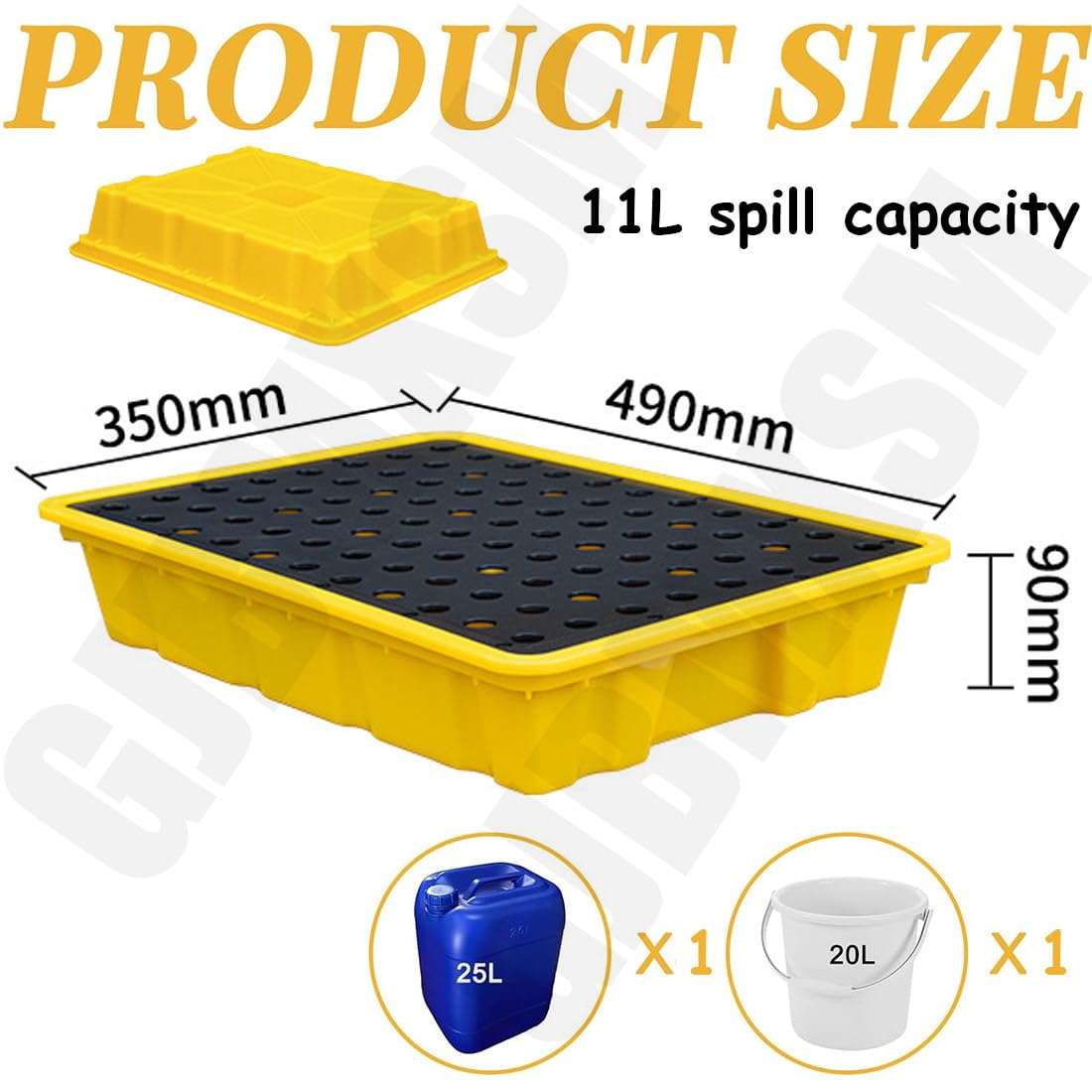 Bac de rétention pour réservoir d'huile, Plateforme modulaire Industrielle, bac de rétention, Palette Anti-Fuite en Plastique avec Drain pour Stockage Industriel,49 * 35 * 9cm