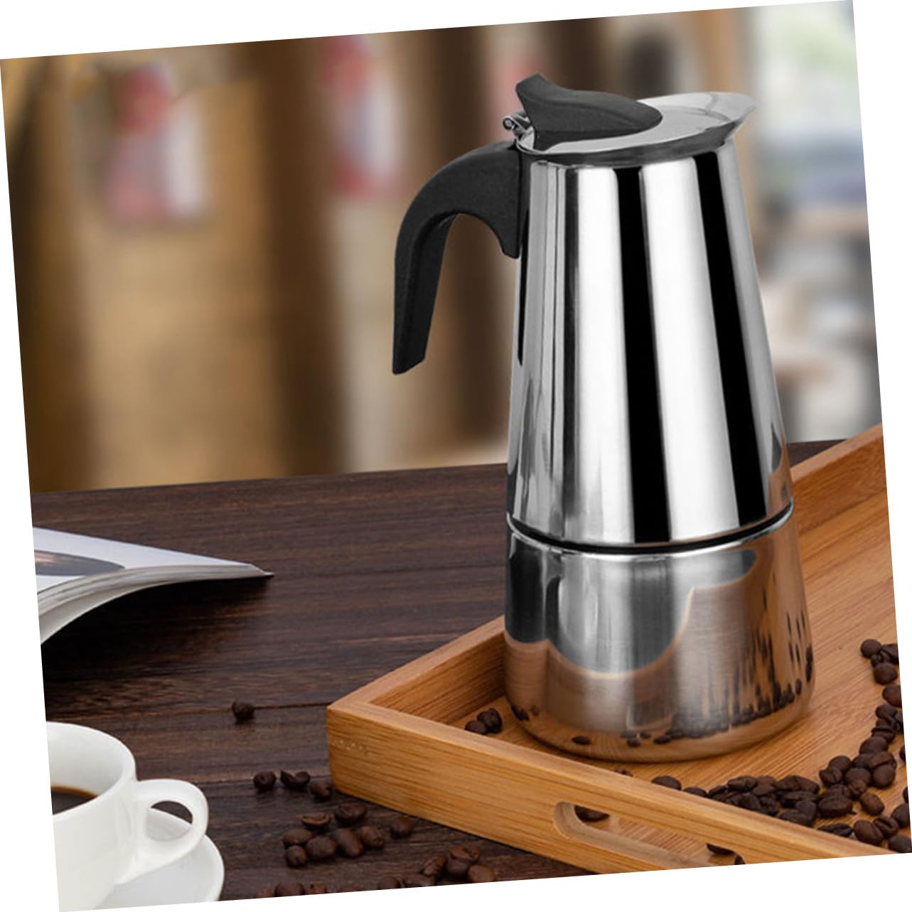 Cafetera de Acero Inoxidable para Espresso Resistente y con Mango Resistente al Calor Adecuada para Cocinas de Inducción y Uso Doméstico