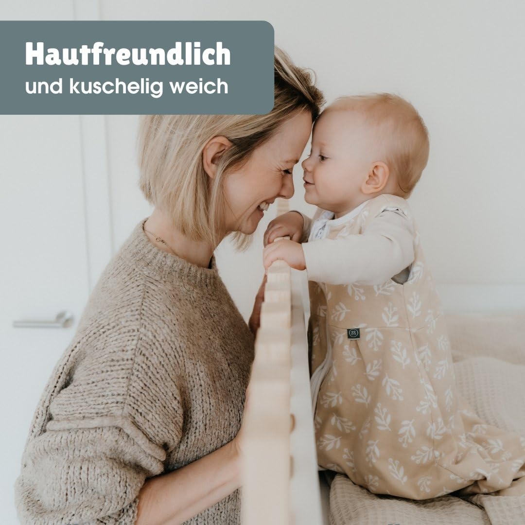 emma & noah Baby Schlafsack 1.0 TOG, Ganzjahres Schlafsack für den Frühling, Sommer und Herbst, 100% Bio-Baumwolle, OEKO-TEX Zertifiziert, Strampelsack für Neugeborene (Essential Beige, 60 cm)