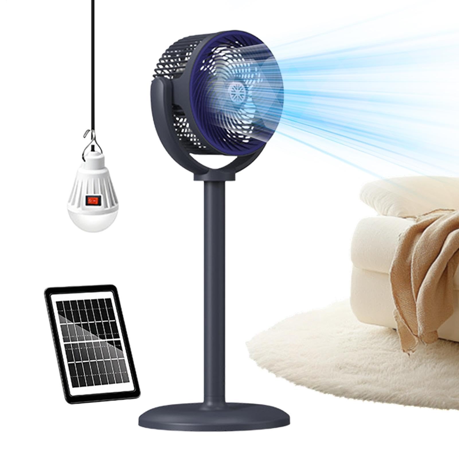 Ventilador Vertical Alimentado Con Energía Solar Silencioso, Recargable Por | Ventilador Solar De Suelo Vertical Para Dormitorio Oficina Camping Jardín Balcón Patio