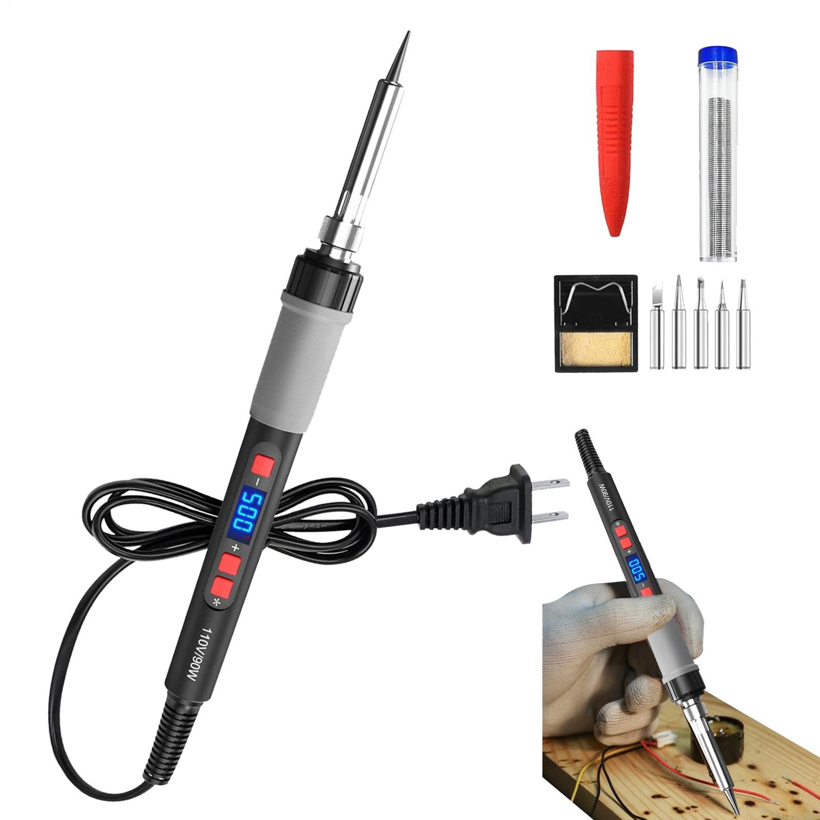 Soldering Iron Kit - 90w Soldering Welding Iron Kit | 110V-50Hz Adjustable Temperature | LCD Digital Portable Soldering Kit | Digital Display Temperature Control Soldering Iron for Enthusiast