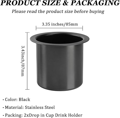 Miniatura 4 de 2 portavasos de acero inoxidable 304, portavasos automotrices de acero inoxidable 3.3 pulgadas, soporte para bebidas de mesa de póquer negro, mesa