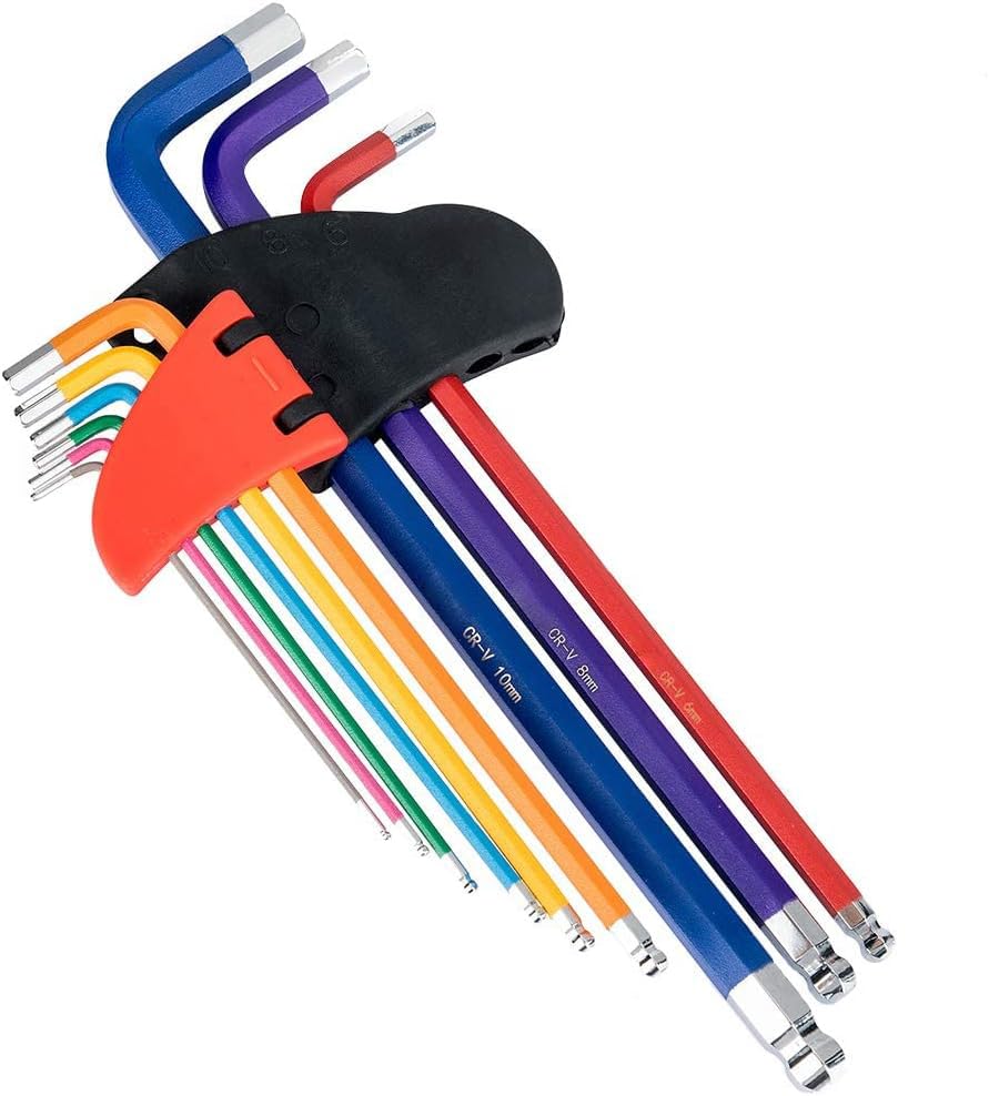 DELFINO Metric Long Arm Hexagon Wrench Tools Set with Ball End, Alloy Steel L-Keys Wrenches for Bike and Motorcycle Maintenance 9Pieces (1.5-10 mm)