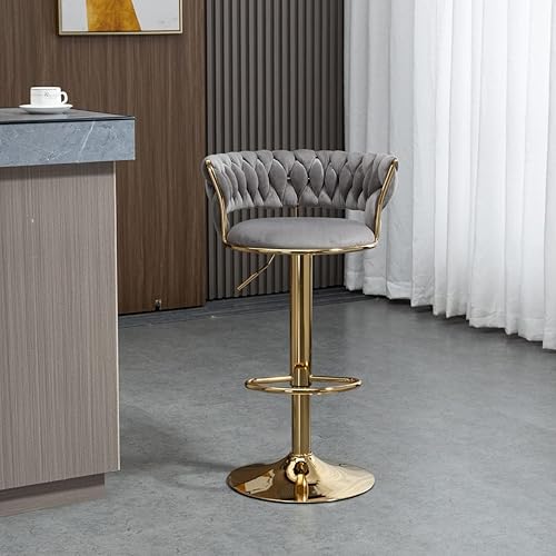 Miniatura 40 de Juego de 2 taburetes de bar tejidos de terciopelo, taburetes de cocina de altura ajustable, silla de isla, sillas de bar giratorias de 360°, chasis