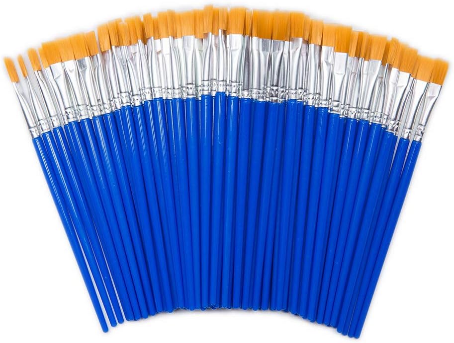 Children's Art Paintbrushes,Little Painting Brushes for Kids with Flat Tip Blue 14cm (100 Pieces)
