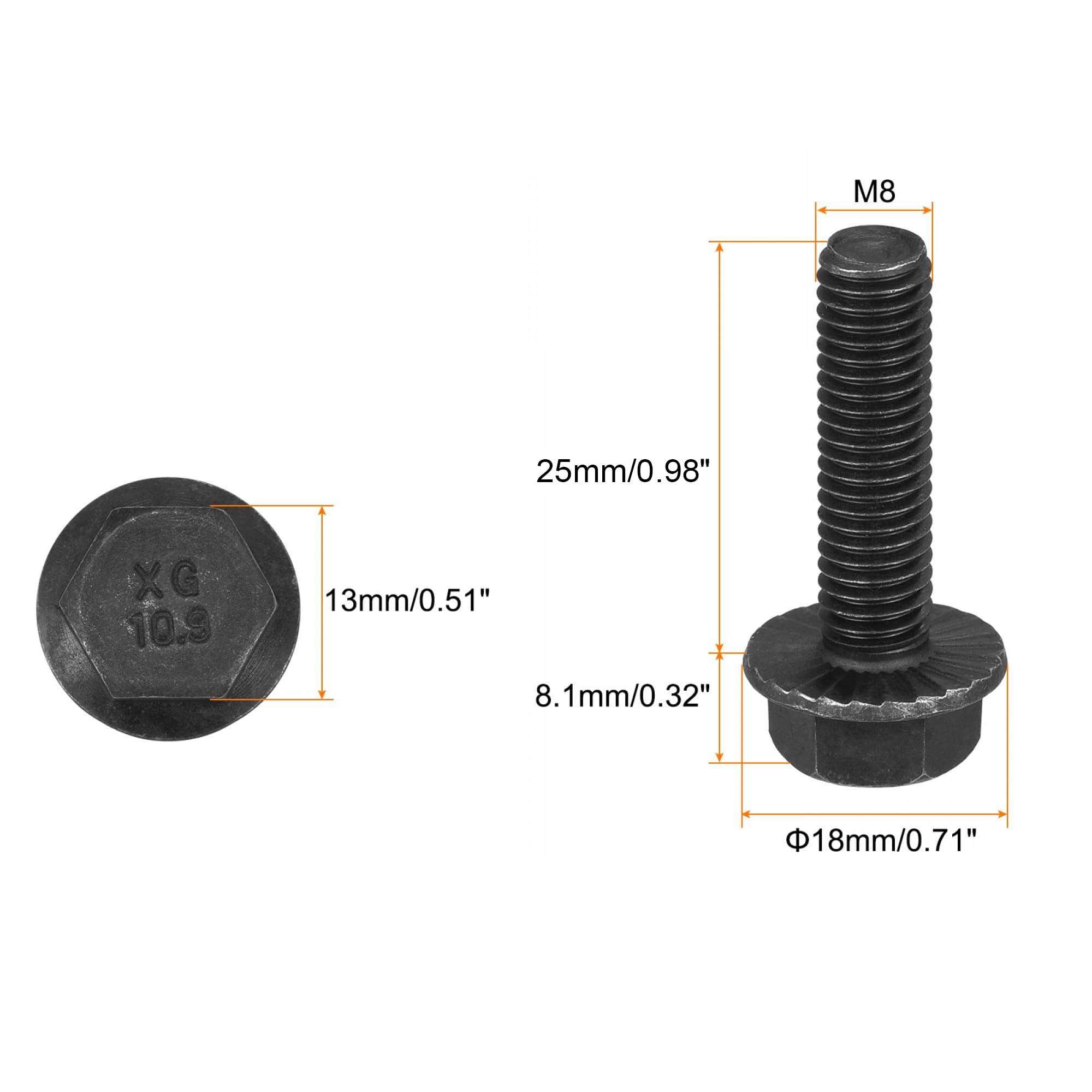 TA-VIGOR M8-1.25 x 25mm Hex Head Serrated Flange Bolts, 10.9 Grade Carbon Steel Flanged Hex Bolts - Image 2