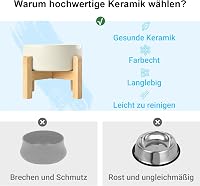 SPUNKYJUNKY Kerámia Emelt Etetőtál Szett Bambusz Állvánnyal - Macskáknak és Kutyáknak - 400 ml Űrtartalmú Tálak, Bézs Színben 3