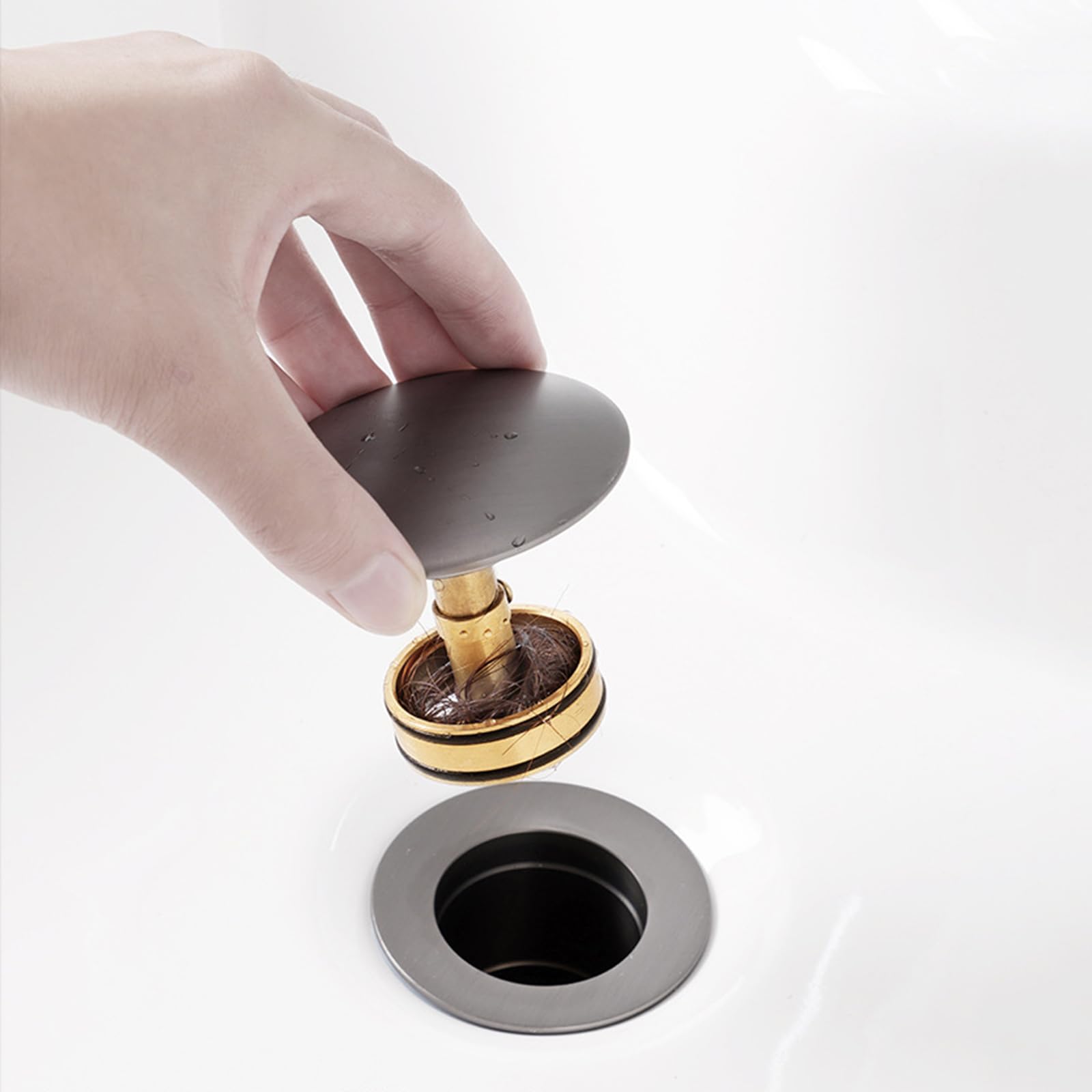 Bonde De Lavabo Avec Trop Plein Bonde De Lavabo Pop Up Bonde Lavabo Clic Clac Robinet De Vidange À Poussoir Tout En Cuivre,gris Pistolet,Avec Trou De Trop plein