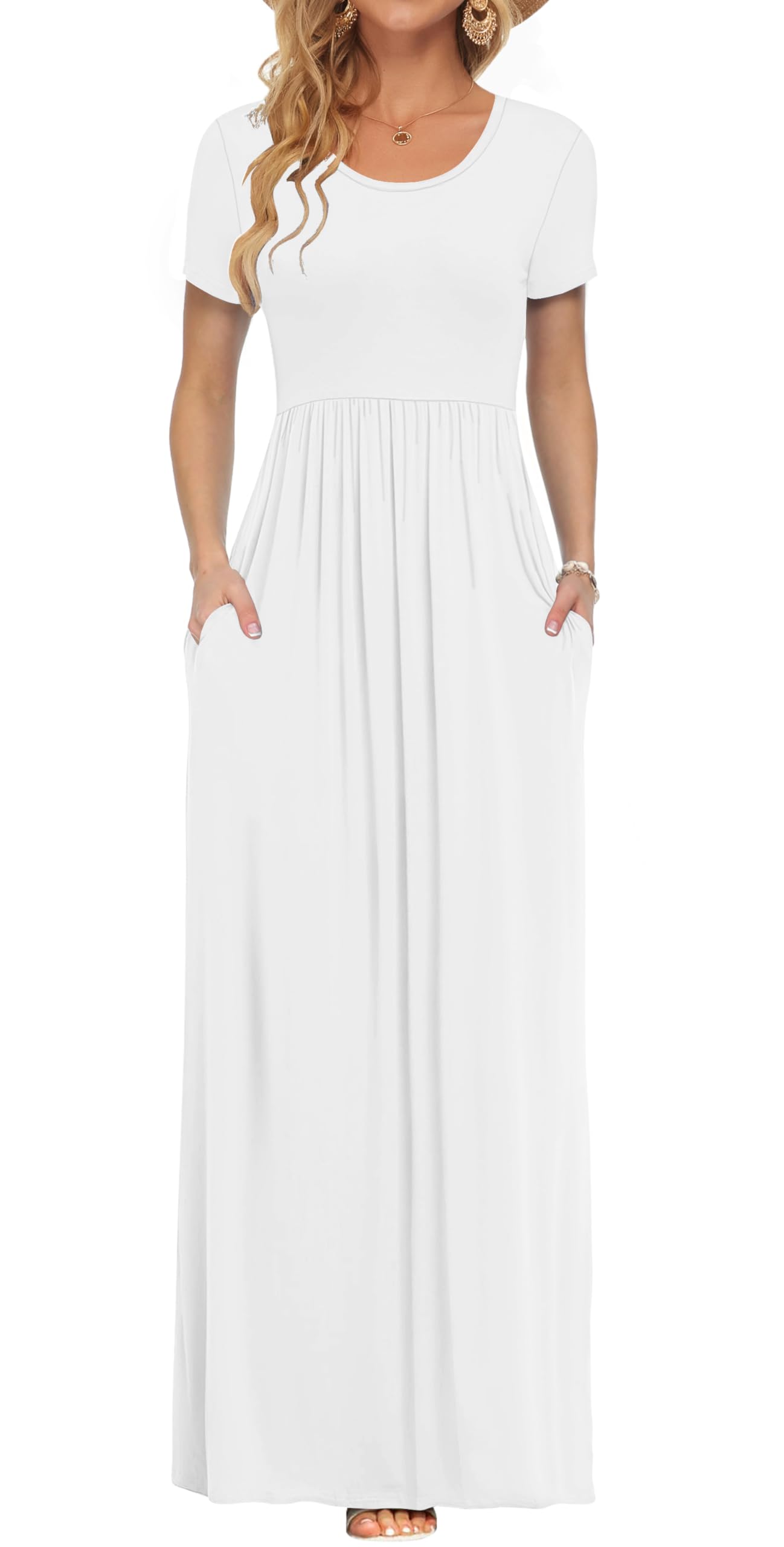 AUSELILY Damen Kurzarm Sommer Casual Long Maxi Kleider mit Taschen