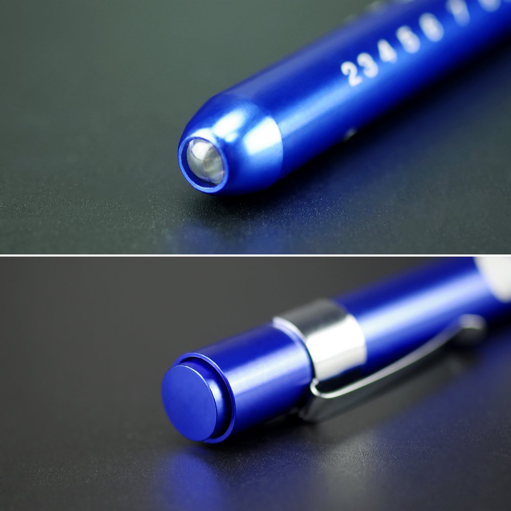 LED Penlight White Color Pen Light 2PCS Diagnostic Reusable with Pupil Gauge for Doctors Nurses, Durable Batteries Free, Blue and Purple