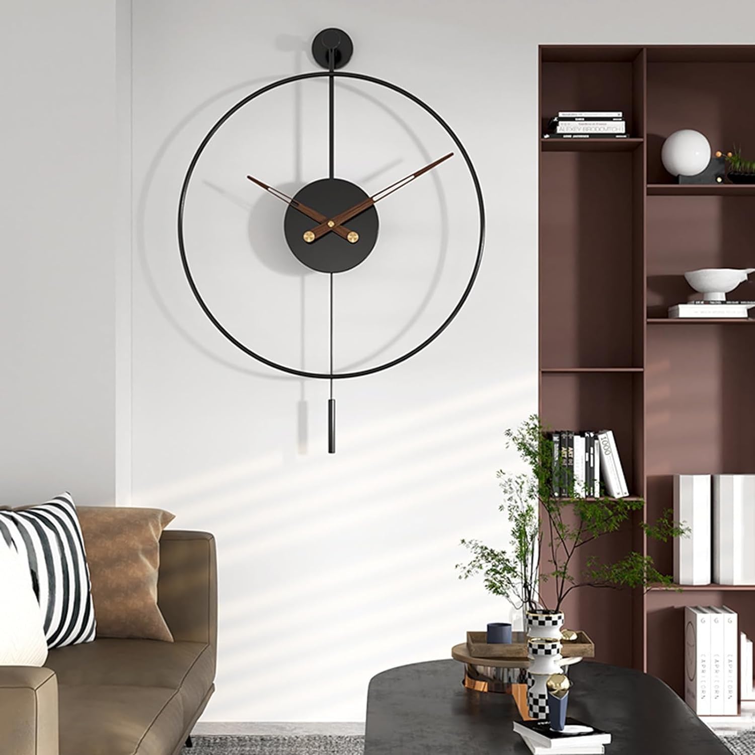 XJBTBA Reloj de Pared Reloj de Pared Reloj de Pared artístico Reloj de Pared de Metal con Pilas, Relojes de péndulo silenciosos Que no Hacen tictac, Relojes de Pared clásicos Grandes para Sala de
