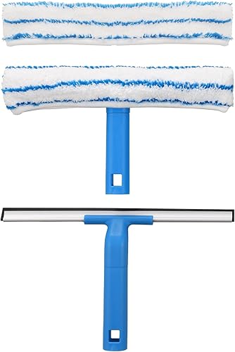 Mitclear Combo de limpieza de ventanas (12 pulgadas), escobilla de silicona + limpiador de vidrio de microfibra, limpiador profesional de ventanas