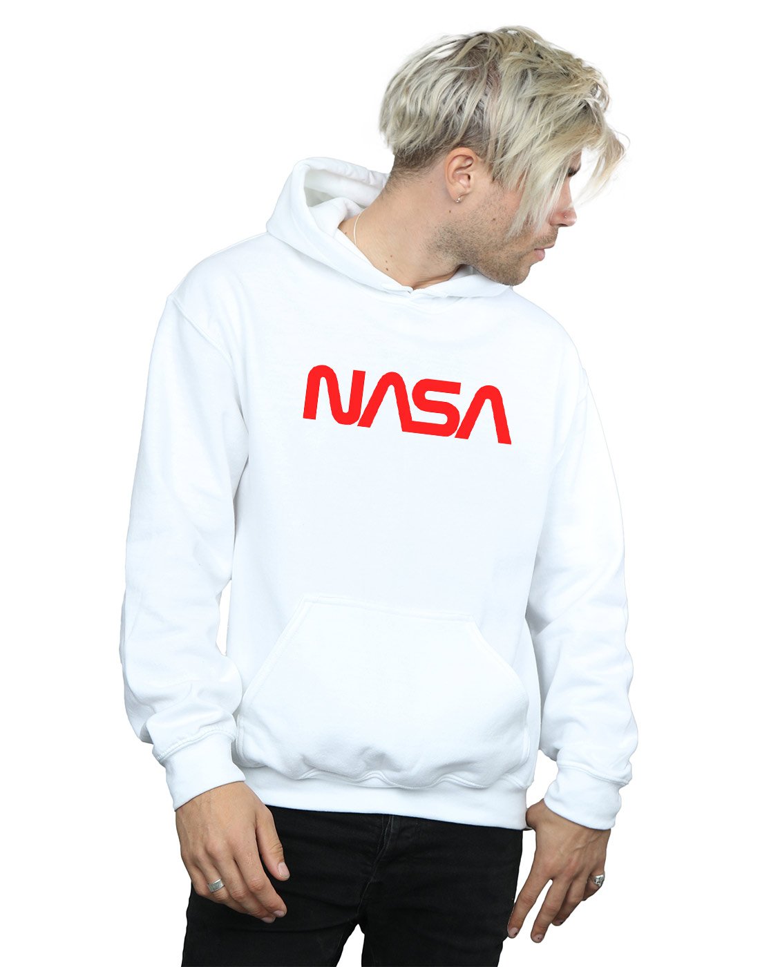 Absolute Cult Men's White Nasa Modern Logo Hoodie Large