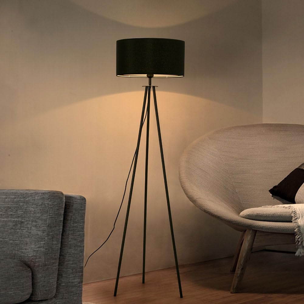 Lampada da Terra con Paralume in Lino, Lampada A Palo Alto, Attacco E27, Dimmerabile, Luce Verticale, Luce D'accento, Luce D'angolo per La Lettura, Arredamento Moderno per La Casa