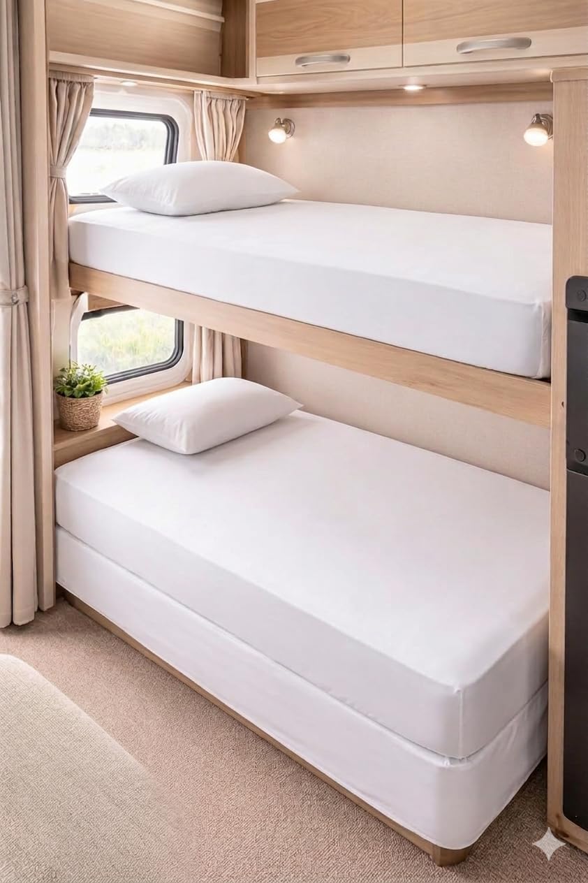 Bunk Bed Fitted Sheet Small Single Bed – 25cm Deep – Soft, EasyCare Mattress Cover – Ideal for Bunk Beds, Caravans & Kids’ Bedrooms (White)