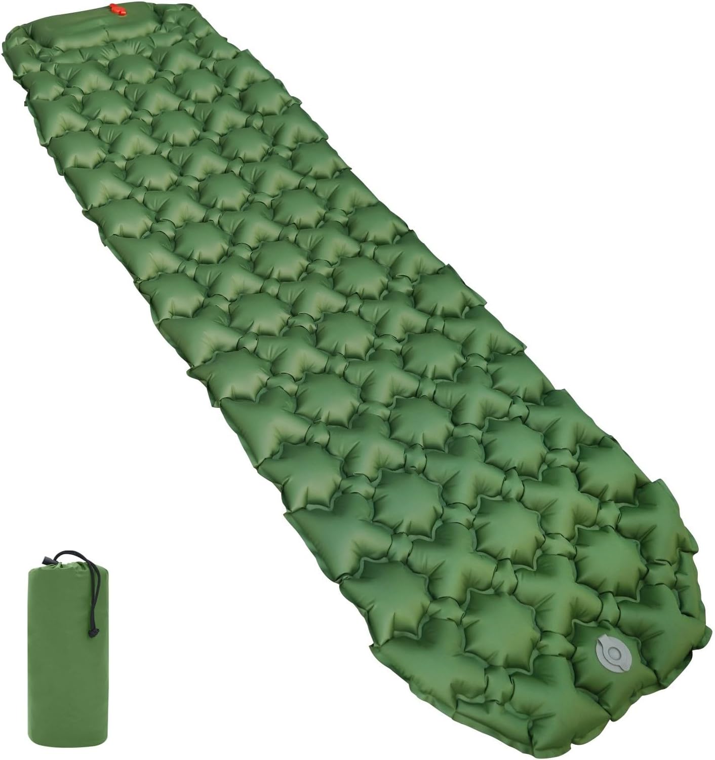 Amazon Basics Lightweight Waterproof Camping Sleeping Pad with foot pump, Olive Green, 2.2 inches thick