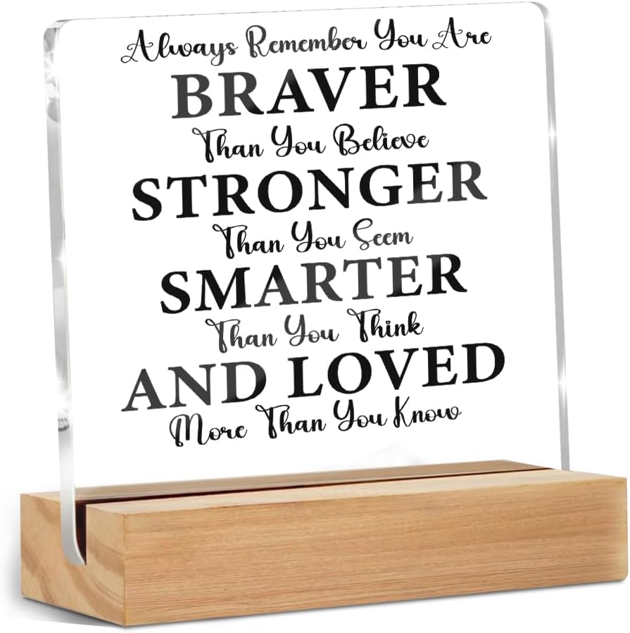 Inspirational Quotes Desk Decor, Thank You Gifts for Women Men Friends, Inspirational Gifts for Coworker Motivational Quote Acrylic Sign With Wooden Stand Decor for Home Office Desk Accessories
