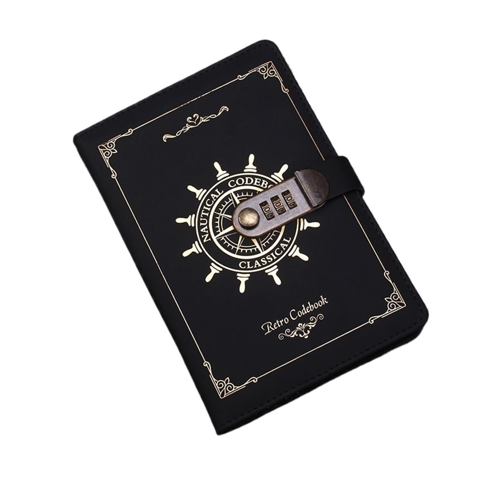 Diario Secreto Cuaderno diario con contraseña Retro A5 papel grueso de diseño creativo for papelería artística(Nautical Black)