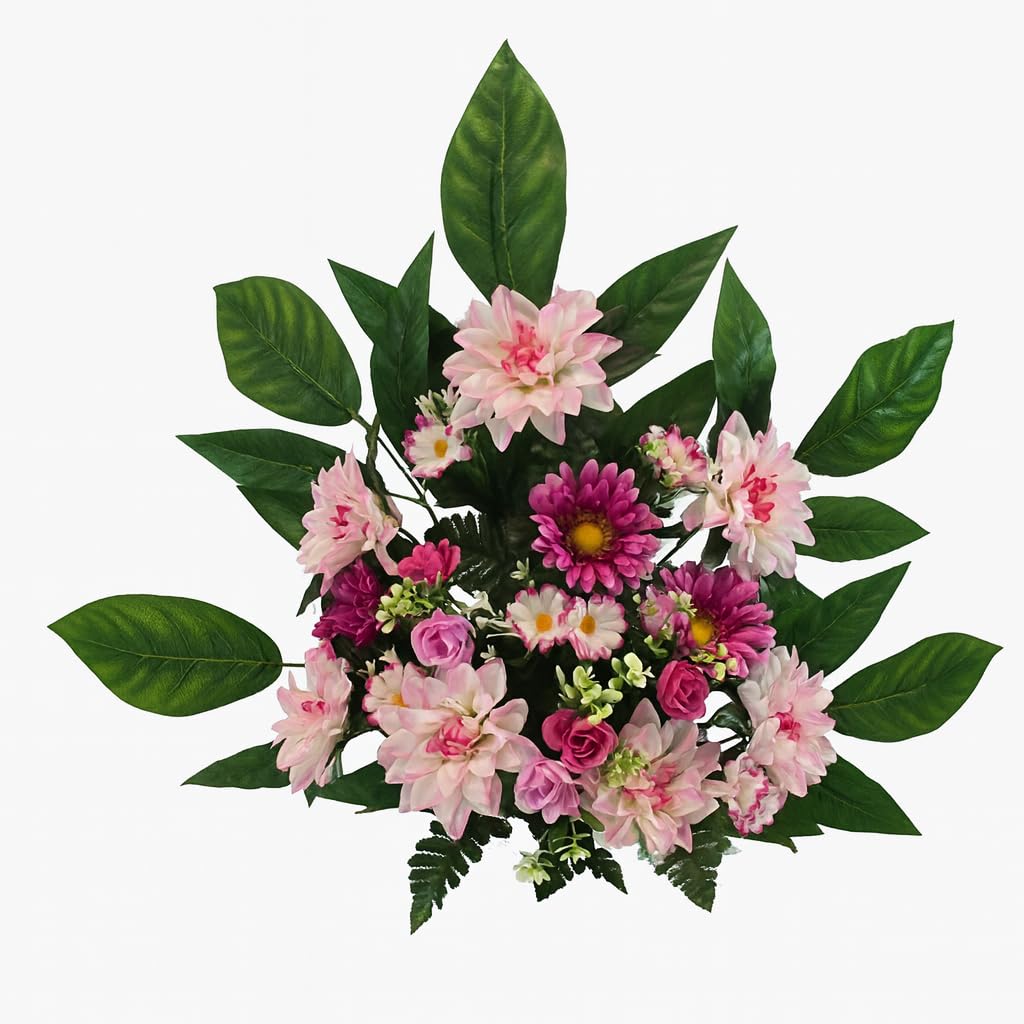 Centre de Fleurs artificielles pour Mariages, églises, cimetières avec gerberas et Dahlias Roses 65 x 80 x 25 cm