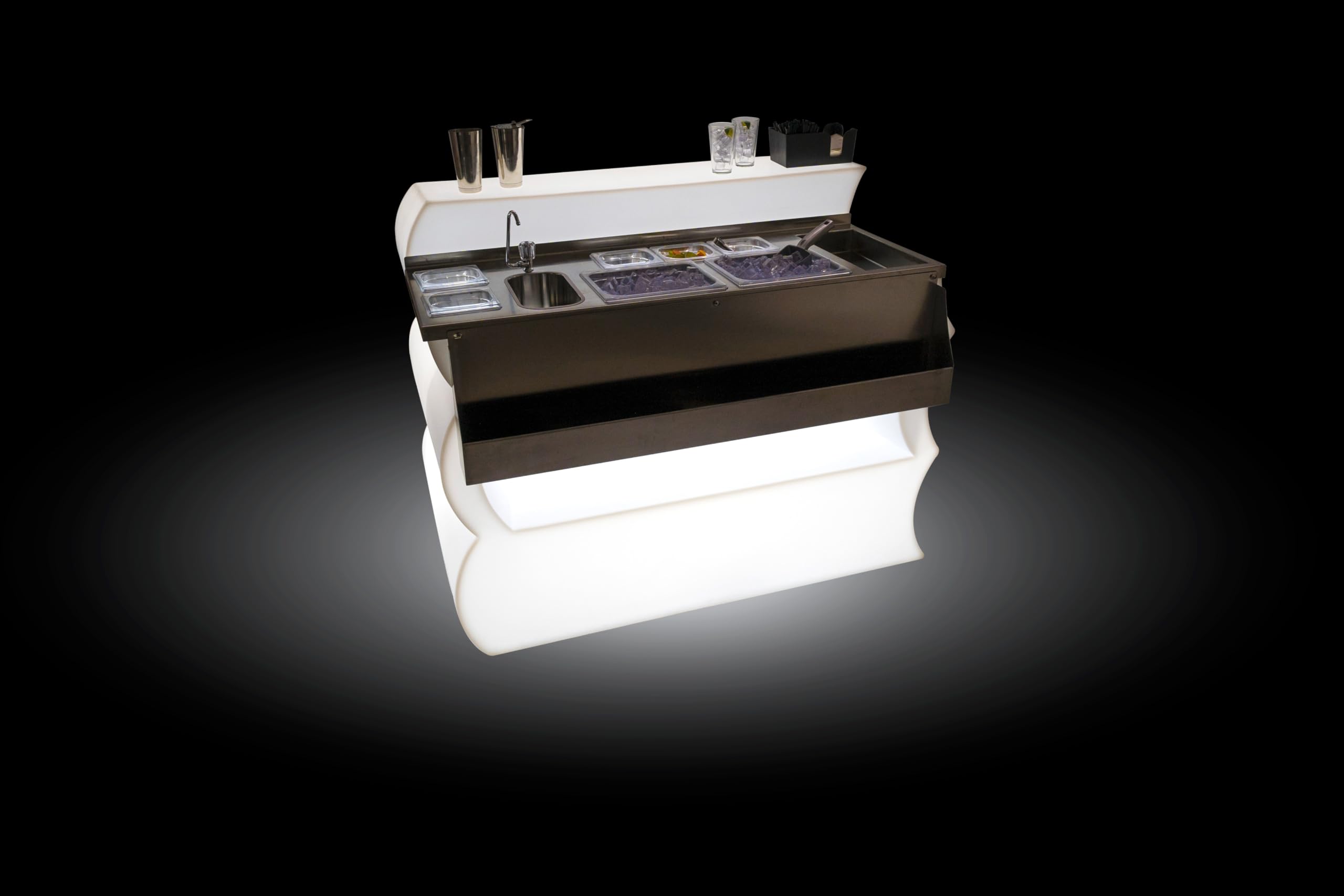 Kloris Cocktail Station Bancone Bar Postazione Barman in Acciaio Inox e Polietilene Made in Italy, cm 145x88x110 h con Illuminazione LED