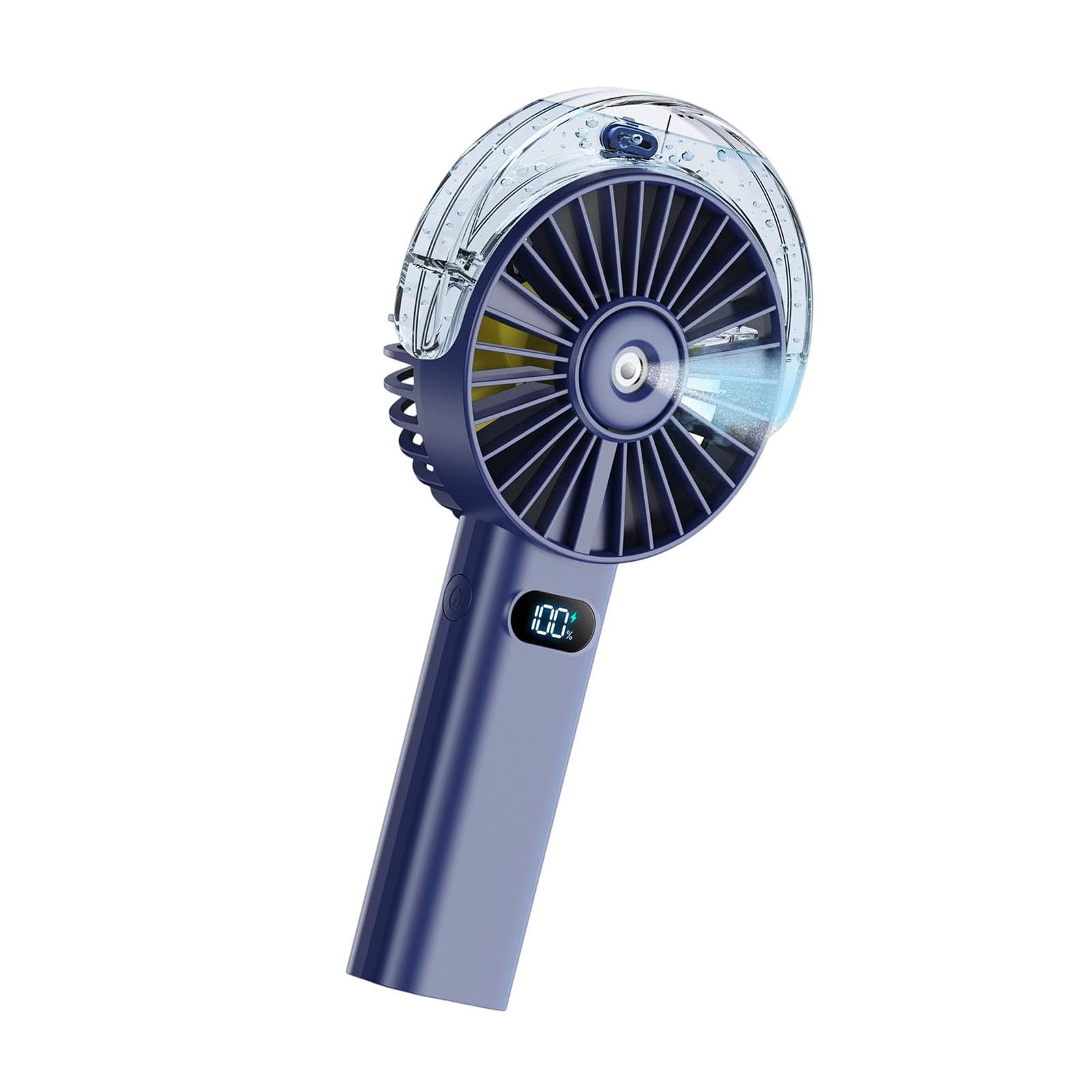 Uqezagpa Navy Blue Rechargeable Handheld Fan With Cooling Mist, 4000Mah Desk Fan With Digital Display For Work Travel Outdoors Daily Travel Work Desk Cooling Warm Weather Portable