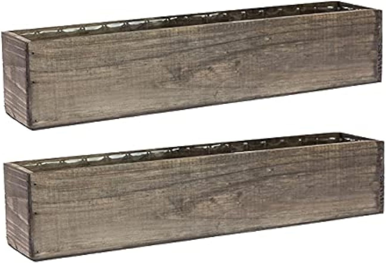Wooden Planter Box, Rustic Barn Wood with Plastic Liner l Restaurant and Wedding Decorations l Wedding Bouquets, Table Centerpiece (20x4 Set of 2, Natural)