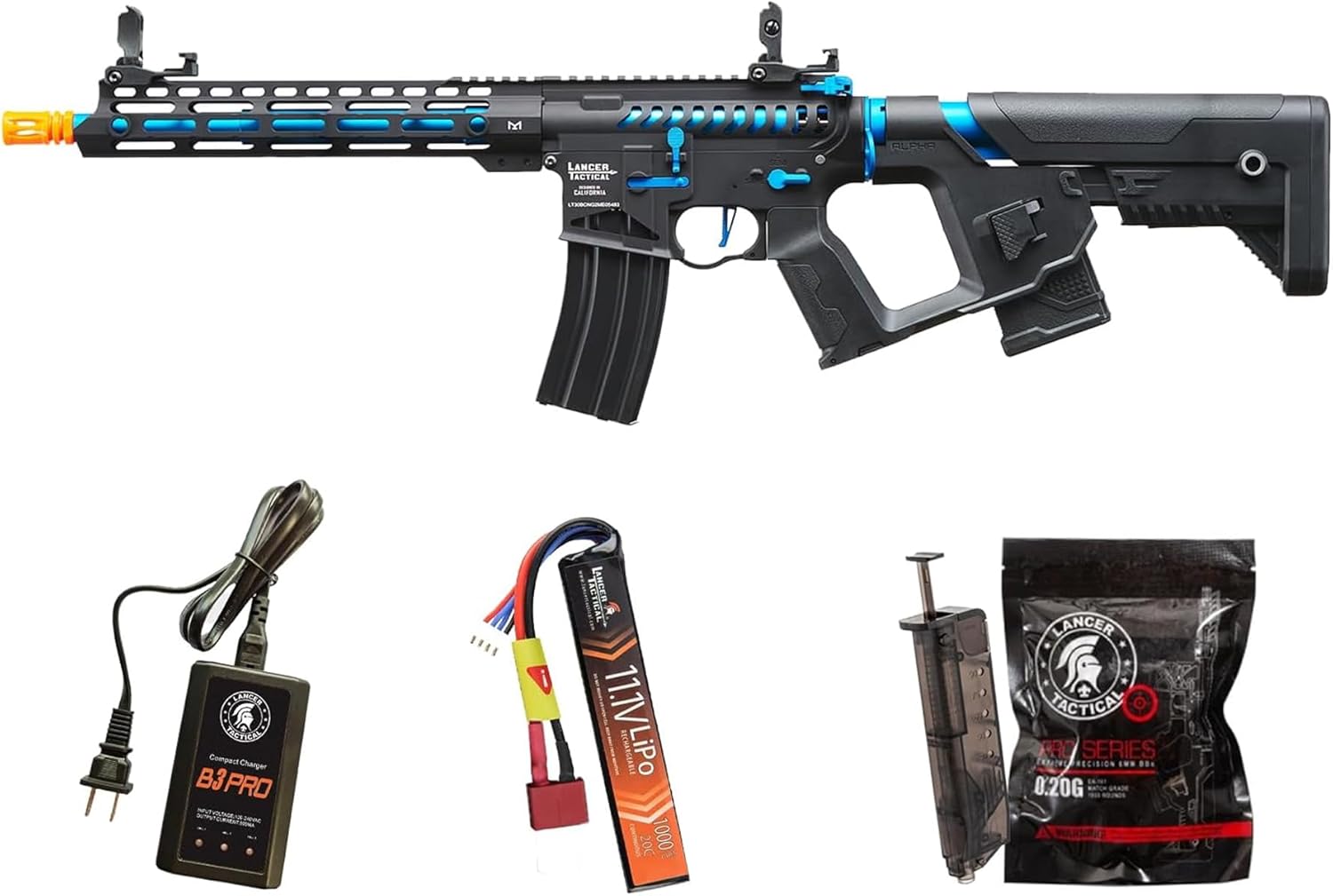 Lancer Tactical Gen 2 Enforcer Blackbird Full Metal Airsoft AEG Rifle with Mosfet/ETU-Electric Full/Semi-Auto (Lipo Battery & Charger Included)