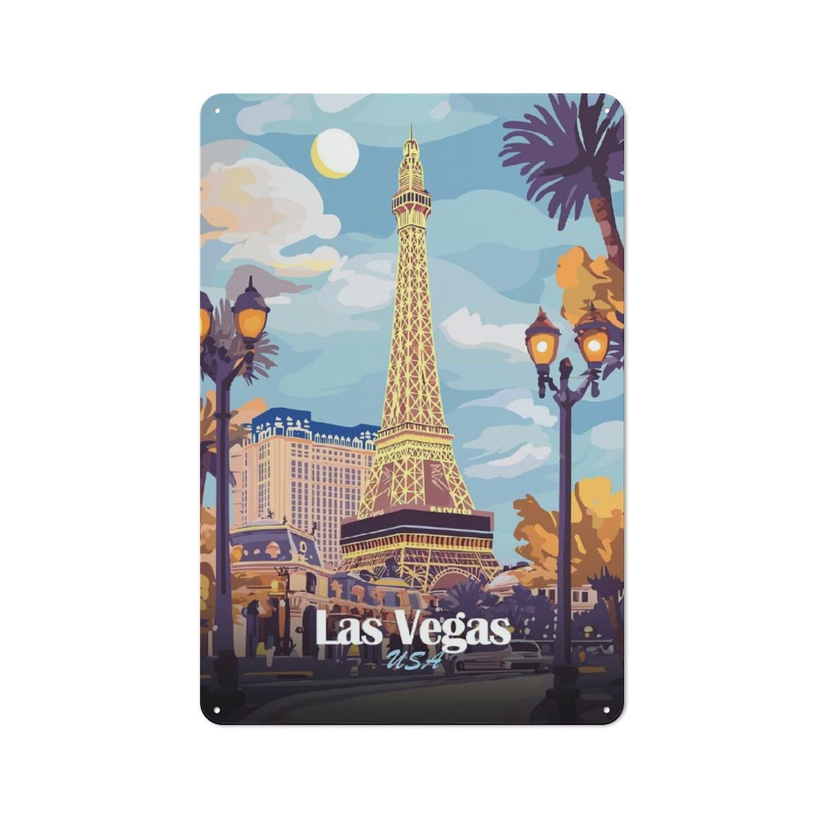 Junmoney Style-17 Casual Las Vegas Eiffel Tower Illustration Shed Metal Sign 30X20cm, Shed Wall Decor For Greenhouse, Garden Room, Cafe Or Entryway
