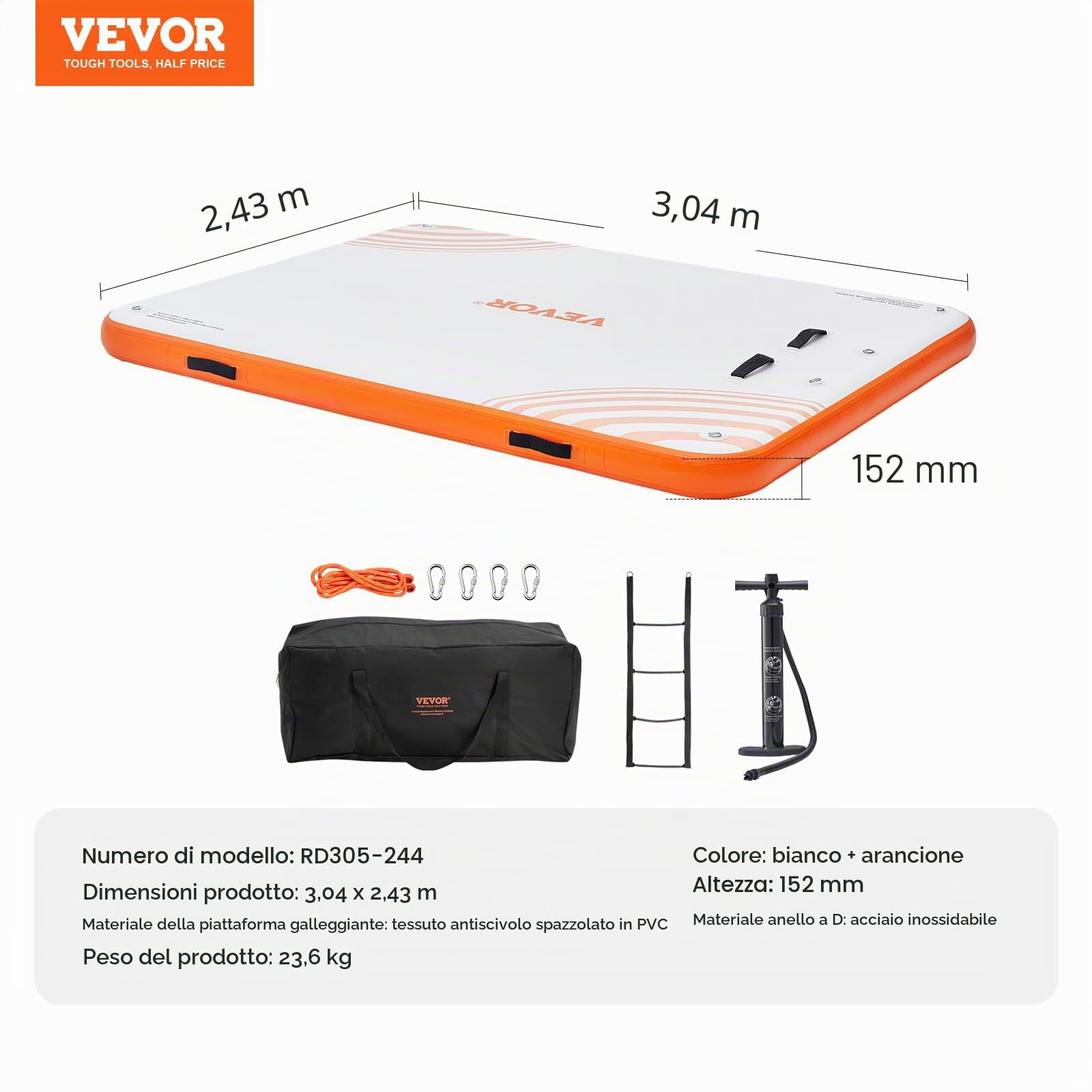 VEVOR Pontile gonfiabile galleggiante, piattaforma di bacino gonfiabile, piattaforma antiscivolo Air Dock con borsa portatile e scala staccabile, piattaforma galleggiante a isola zattera per piscina