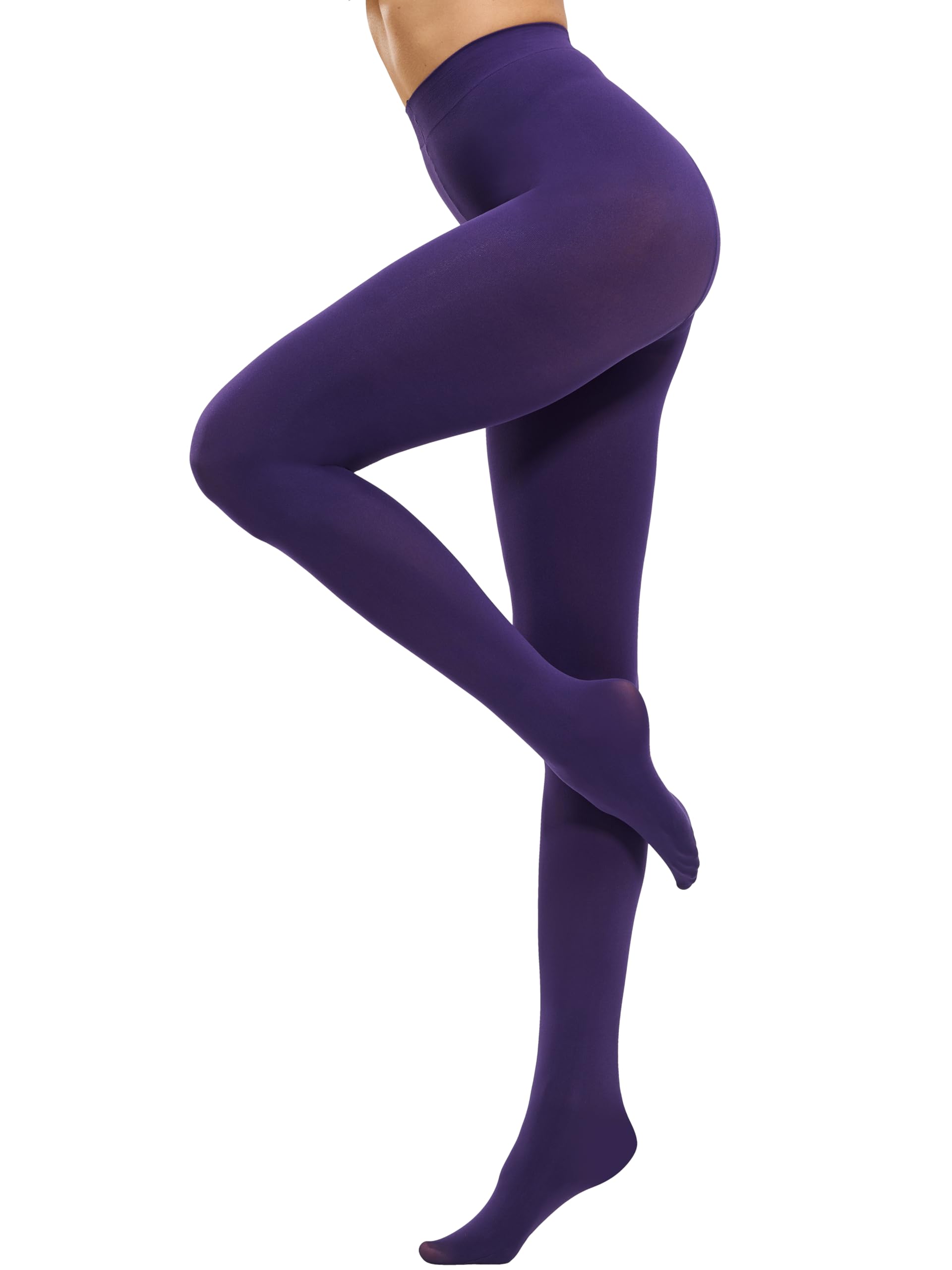 CozyWow 80D Semi Opaque Tights for Women Soft & Elastic Women's Stockings High Waist Pantyhose & Coloured Tights Purple-S