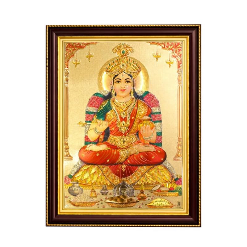 Image of Paramporul Gallery Annapurni Devi Gold Foil Photo Frame for Pooja Room, Hindu God Wall Decor, Ready to Hang, 10x14 Inch