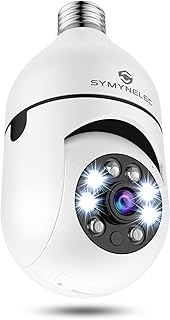 SYMYNELEC Light Bulb Security Camera 2K, 2.4GHz Wireless WiFi Light Socket Security Cameras, 360° Pan/Tilt Smart Lightbulb Cam Human Motion Detection Alarm Color Night Vision Works with Alexa Google