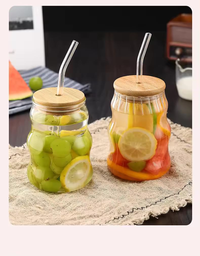 KiKiluxxa Round Spring Looked Milk Fruit Juice Cola Mug Can Sipper with Lid and Straw-510ml-Pack of 2- Green Tea Coffee Juice Tumbler with Steel/Glass Straw (Vilost Can 2)