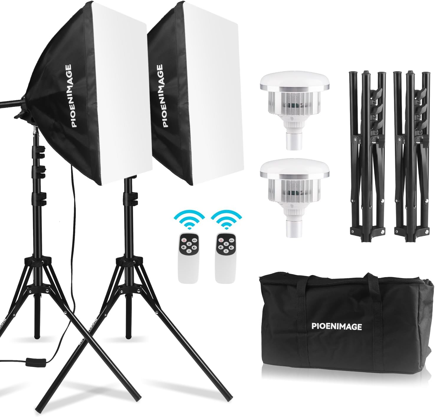 Softbox Lighting Kit, Soft box Photography Lighting Set with 17x17in Softbox, Folding Lighting Tripod, 85W 2700-6500K LED Bulb, Remote, Studio Lights for Photography, Video Recording, 2Sets