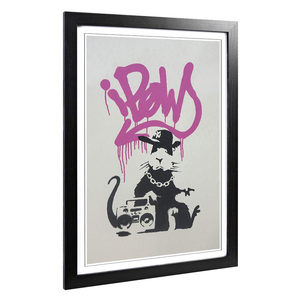 Big Box Art Framed Print of Banksy Gangsta Rat Graffiti Design | Wall Art Picture | Home Decor for Kitchen, Living Room, Bedroom, Hallway, Black, A2 / 24.5x18 Inch / 62x45cm