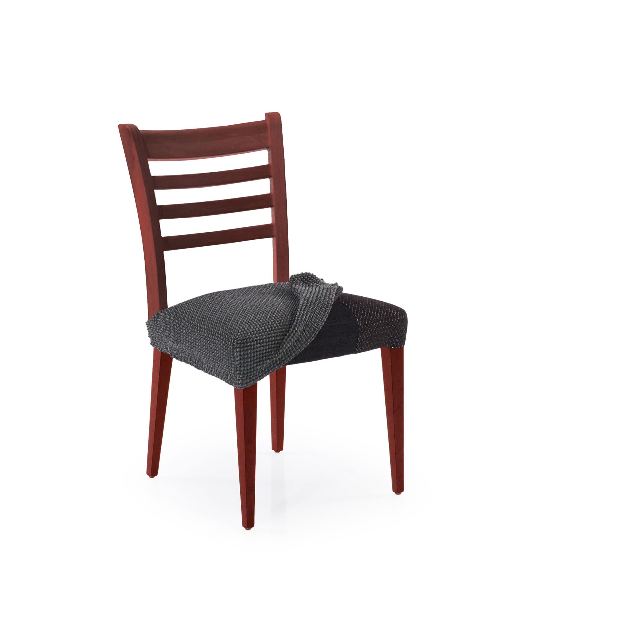 FAVERTI Funda de Silla de Comedor Sin Respaldo - Pack 2 Unidades - Protector de Calidad de Tejido Jacquard Tacto algodón. Súper Ajustable, Funda Silla Comedor Universal Color Gris Oscuro
