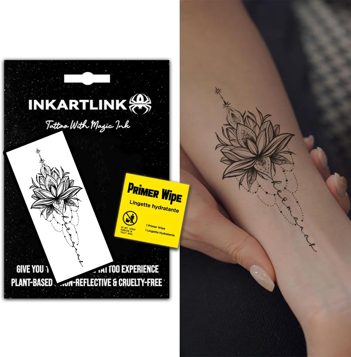 INKARTLINK Temporary Tattoos, Semi Permanent Tattoo Adult Art Design Waterproof Temp Tattoo Party Favors Tattoo Stickers Realistic Look, No Adhesive, Lasts 1-2 Weeks (Lotus 4)