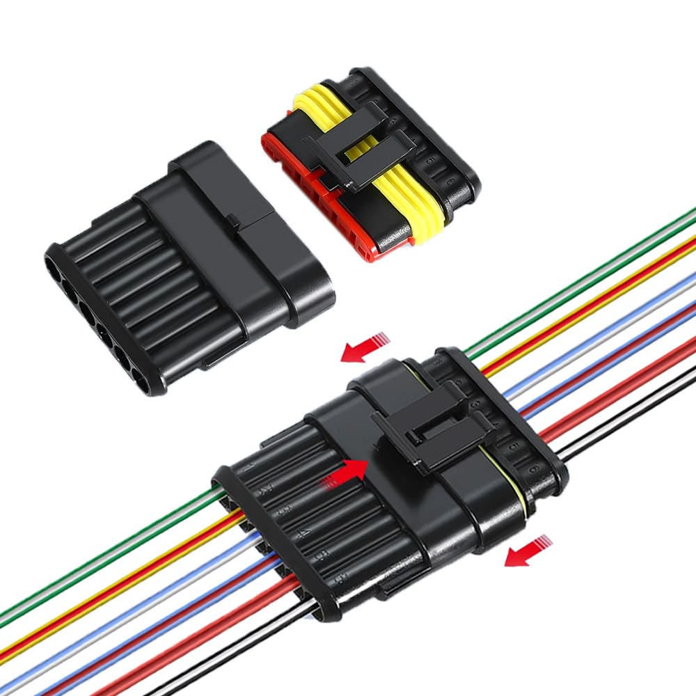 2er-Set 6-polige Wasserdichte Auto-Steckverbinder – Vorverdrahtet Mit 16 AWG Kabel, Inkl. Stecker & Steckdose