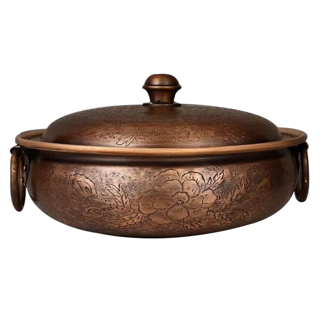 INUUXLG Hot Pot Chinese Induction Copper Hot Pot Beijing Basin Copper Pot Soup Pot for Domestic Commercial Chinese Hot Pot(32cm) (Brass 30cm) (Brass 32cm)