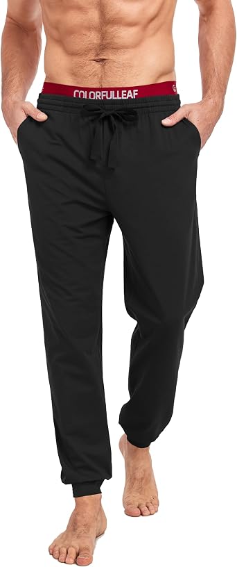 COLORFULLEAF Mens Cotton Pajama Pants Breathable Lounge Sleepwear Soft Jogger Pants with Drawstring & Pockets