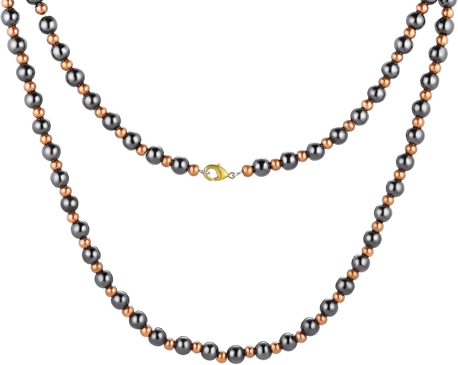 Magnetic Hematite for Men and Women, 8MM and 6MM Magnetic Hematite with 6MM and 4MM Pure Copper, 53CM Handmade Energy