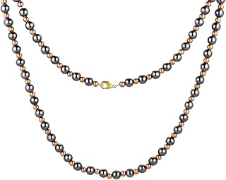 Magnetic Hematite for Men and Women, 8MM and 6MM Magnetic Hematite with 6MM and 4MM Pure Copper, 53CM Handmade Energy