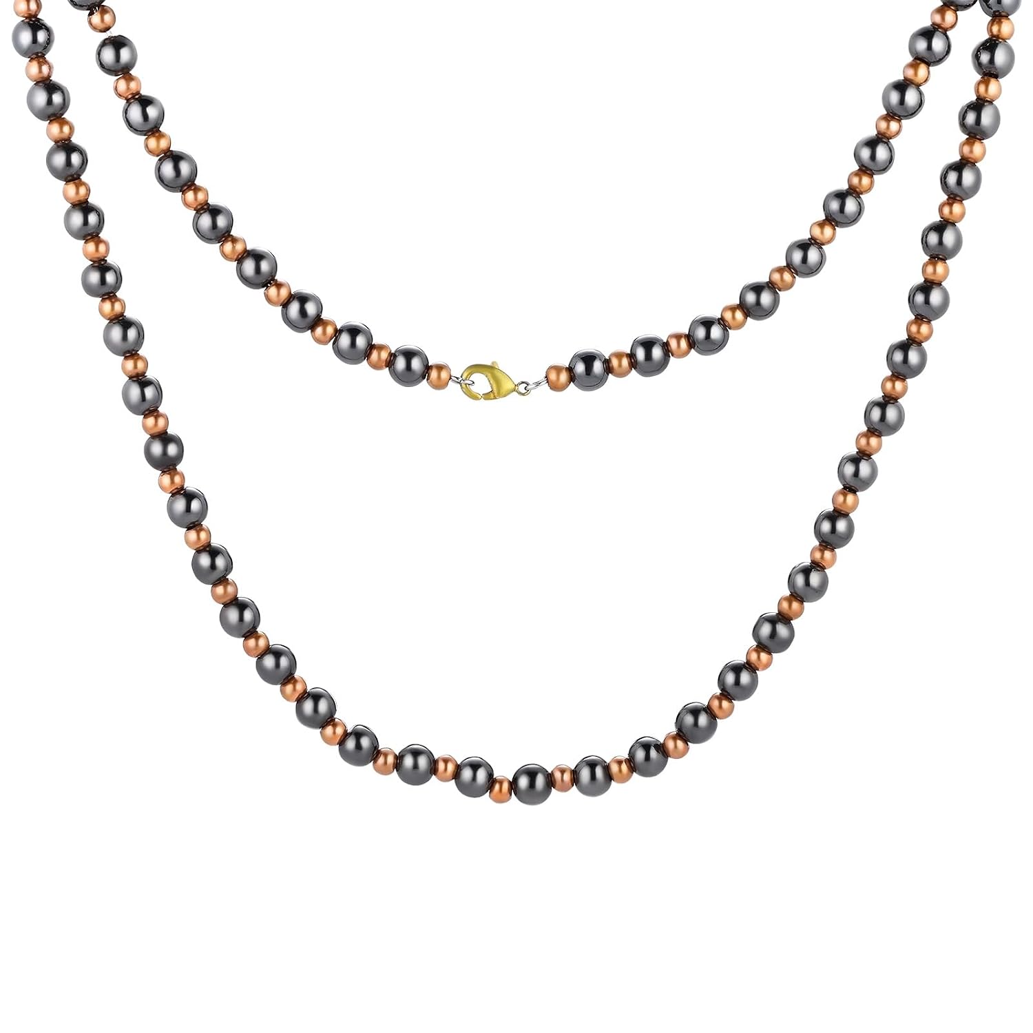 Magnetic Hematite for Men and Women, 8MM and 6MM Magnetic Hematite with 6MM and 4MM Pure Copper, 53CM Handmade Energy