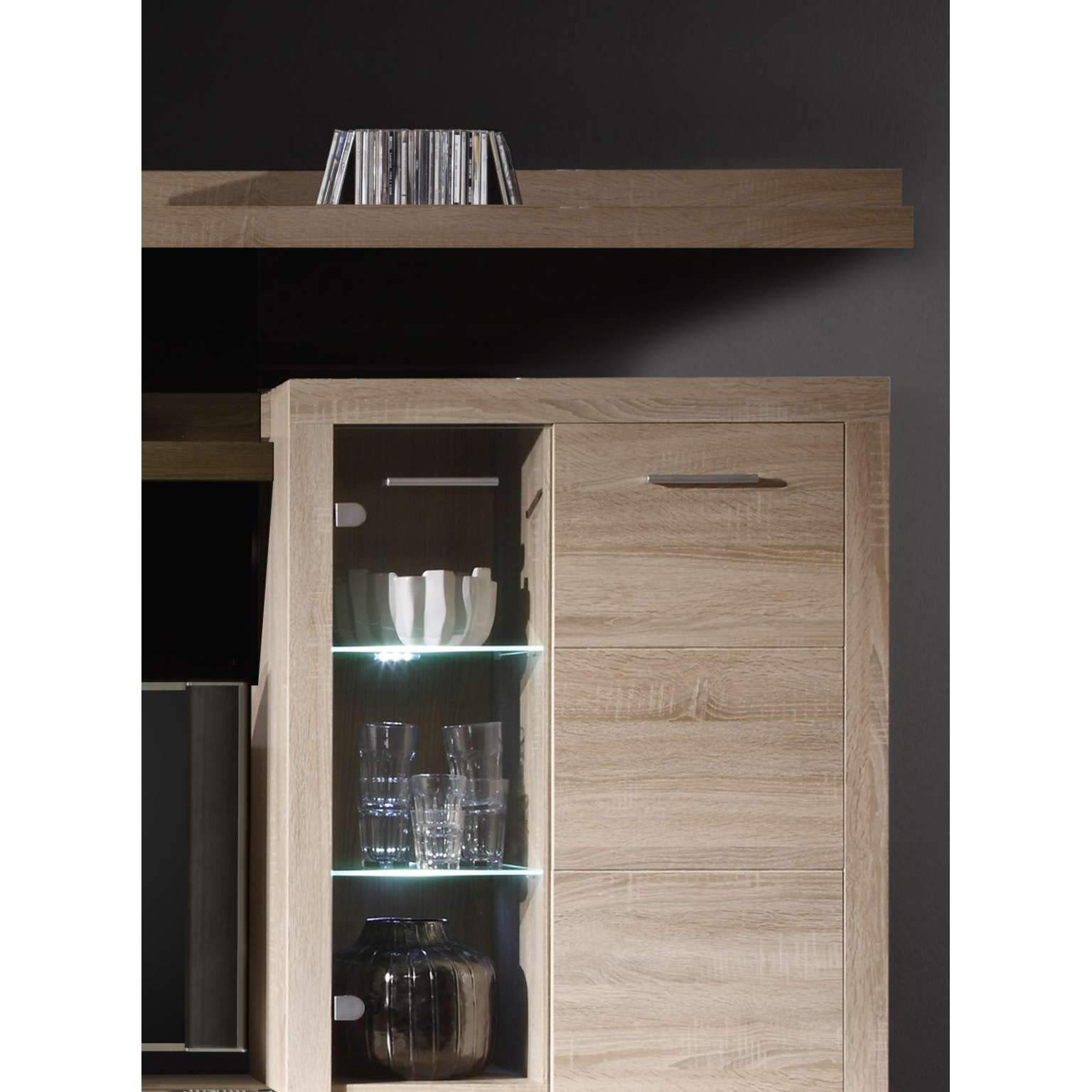 Parete Soggiorno Cougar In Laminato Quercia Sonoma - Con LED - Mobile TV, Mensole, Vetrina - Foto 3