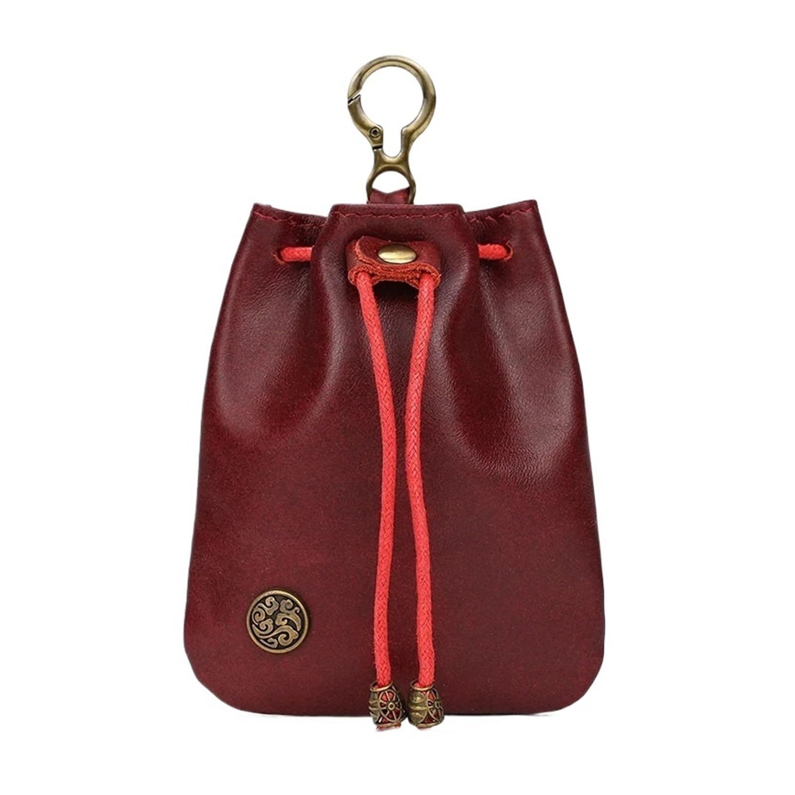 AYWTIUN Leather Drawstring Pouch Coin Purse Men Women Leather Casual Small Wallet Cowhide Money Pocket Drawstring Storage Waist Pack