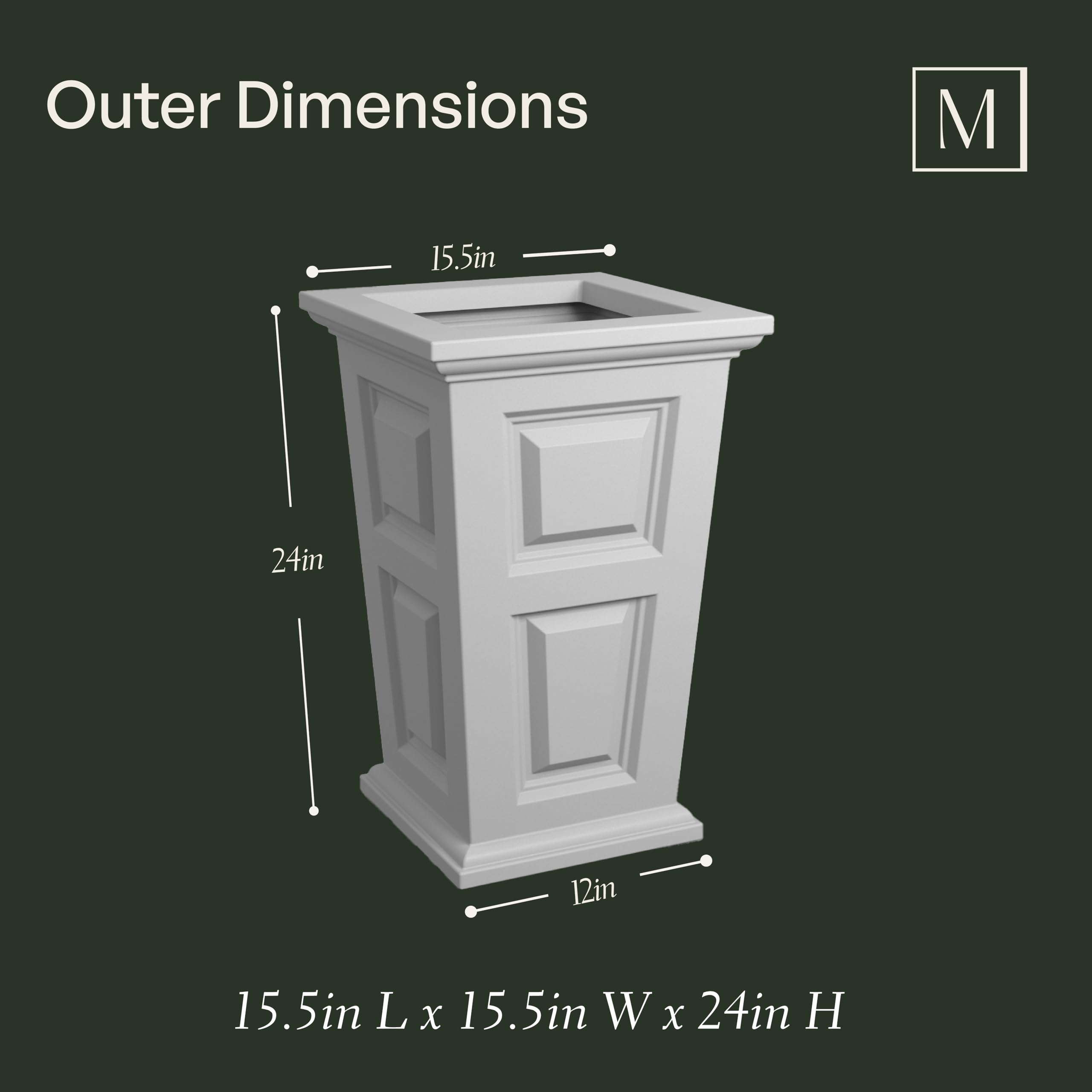 Mayne Charleston Pflanzkübel Aus Polyethylen – 16 X 16 Cm, Weiß, Doppelwandig, 15,5 Liter