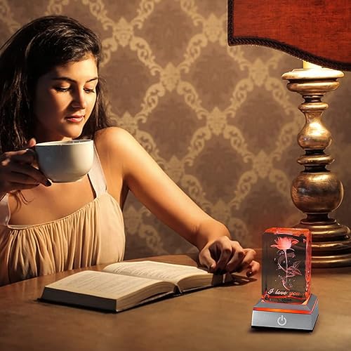 Miniatura 7 de hochance - Lámpara de decoración Musicrose, luz nocturna multicolor de cristal 3D, ideas de regalos para Navidad para novia, esposa, madre, pareja,