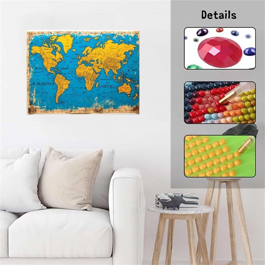 5D Diamond Painting Weltkarte Diamant Painting Bilder, Diamond Painting Kinder AnfäNger, Diamond Painting Basteln Mädchen, Wohnzimmer und Schlafzimmer Wanddeko, Weihnachten Geschenke 100x150cm P-5028